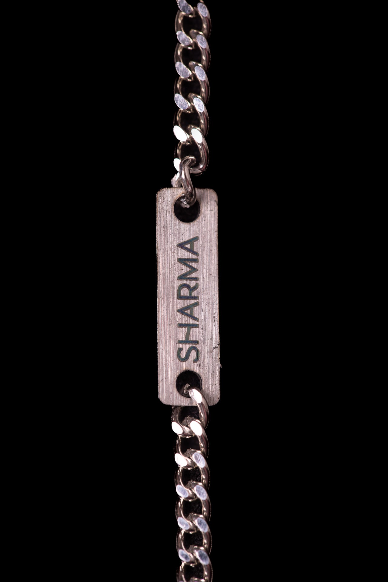 SHARMA Gaia face chain — silver, macro detail